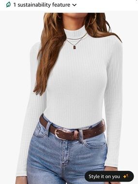 White Ribbed Mock Neck Long-Sleeve Top turtleneck NEW